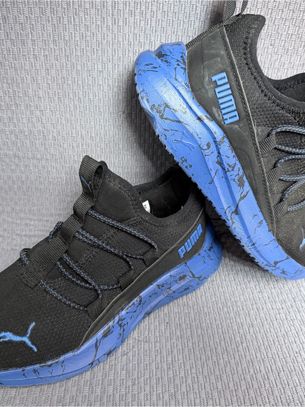 Puma Black and Blue Marbled Sole Slip-On Sneakers